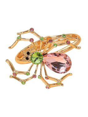 Tigerstars Pink Green Rhinestone Spider Accent Hinged Bangle Bracelet